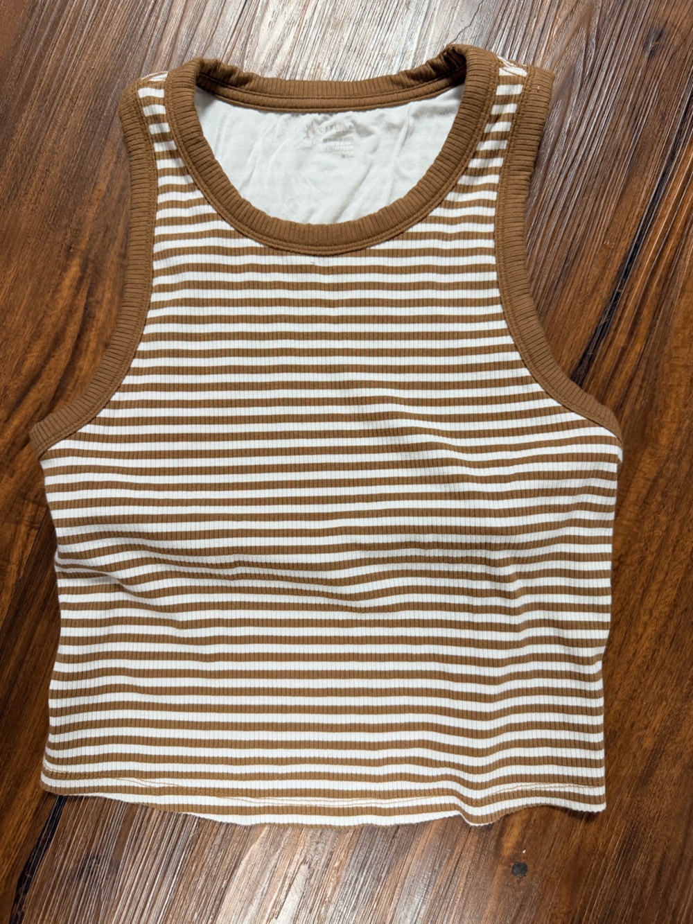 aerie White and Brown Striped Ribbed Tank